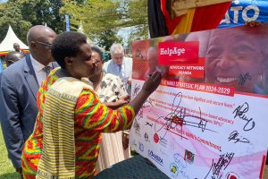 Vice President of Uganda Rtd Maj Jessica Alupo launching the HANU Strategic Plan at IDOP 2024 Celebrations in Masaka District 2